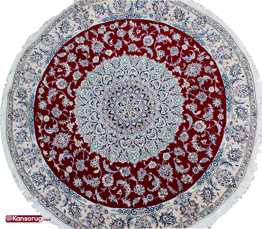 Persian Nain Round Carpet 2 Meters Red 9La