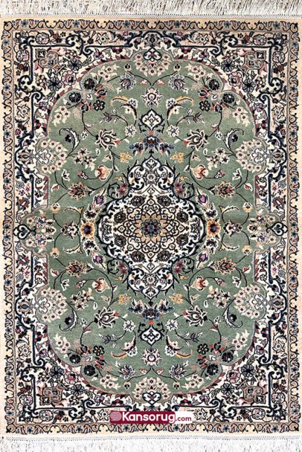 Persian Nain Rug 100 by 150 cm Olive Green 9la