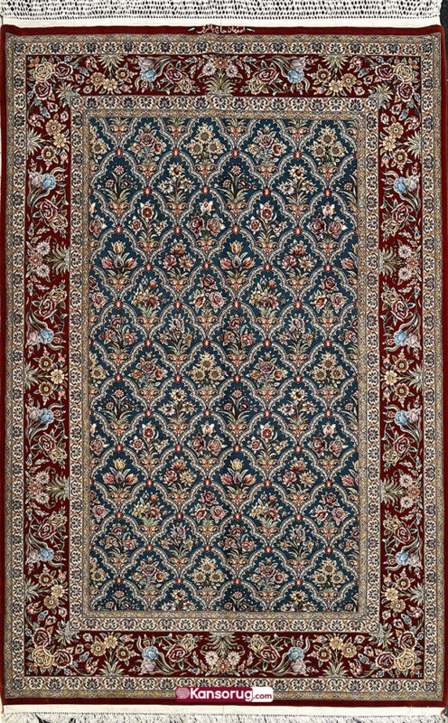 Isfahan Persian Carpet 4 sq meters Floral Bouquet Pattern