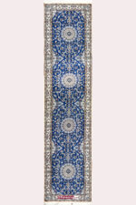 Handmade Blue Persian Nain Runner Rug 3 Meter