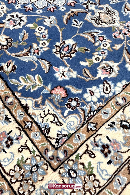 Handmade Blue Persian Nain Runner Rug 3 Meter